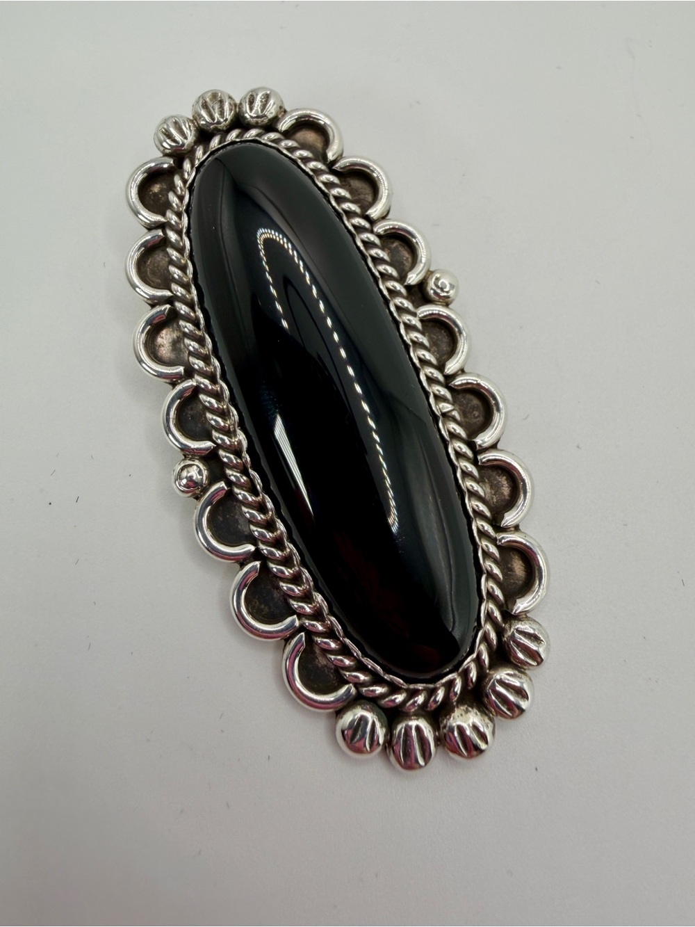 Frederick Chavez Sterling Silver Black Navajo Pin Pendant Large 25g Signed Oval - Picture 7 of 10
